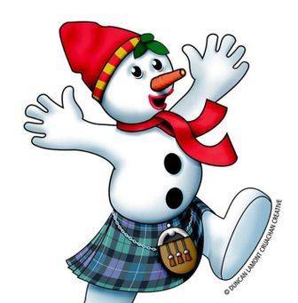 Cartoon snowman in a kilt.
