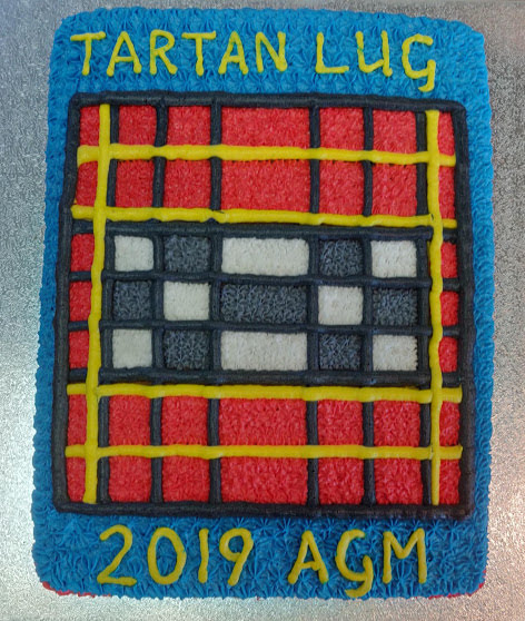 Decorated cake 'Tartan LUG 2019 AGM'.