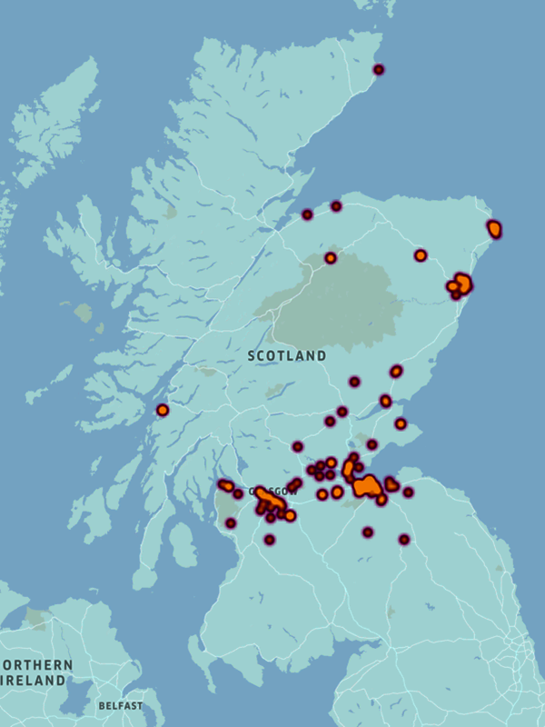 Scotland heat map showing concentration of members in Central Belt and east coast.